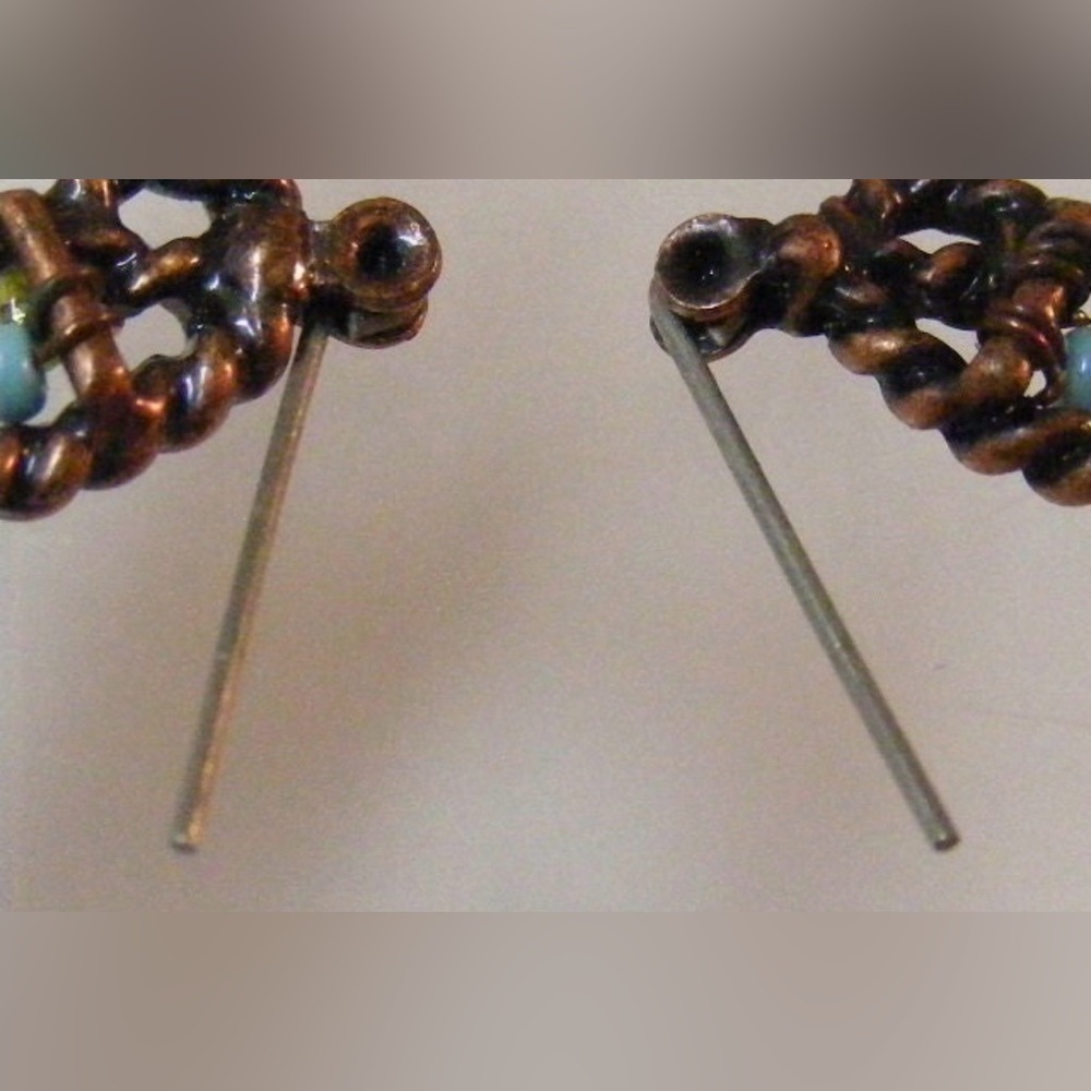 Vintage Southwest Turquoise Bead Hoops Dangle Earrings Chandelier Boho Earrings - Picture 9 of 9